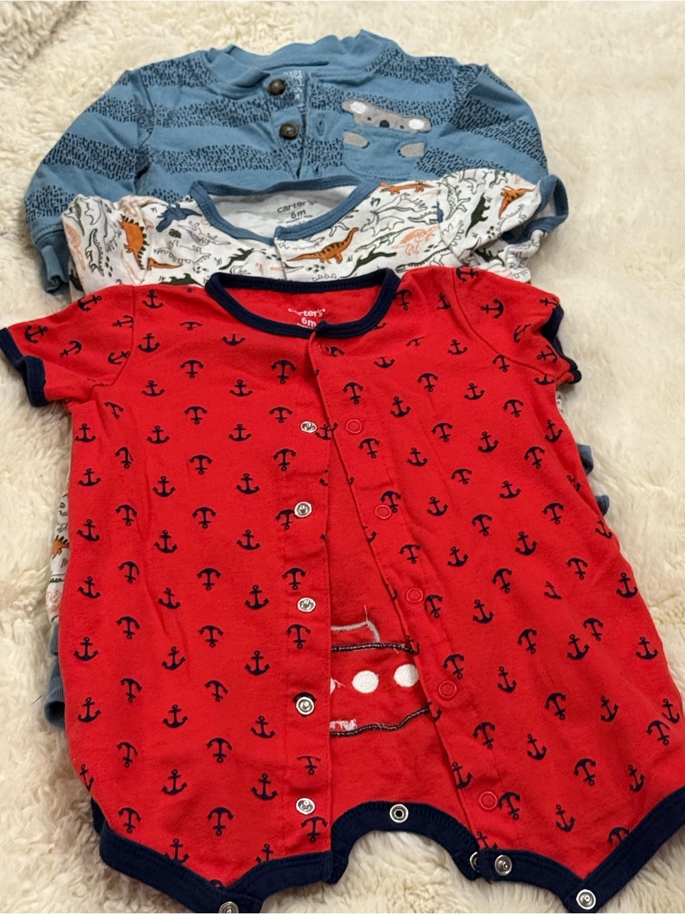 H&M Red Short-Sleeve Anchor Print Romper with Navy Trim